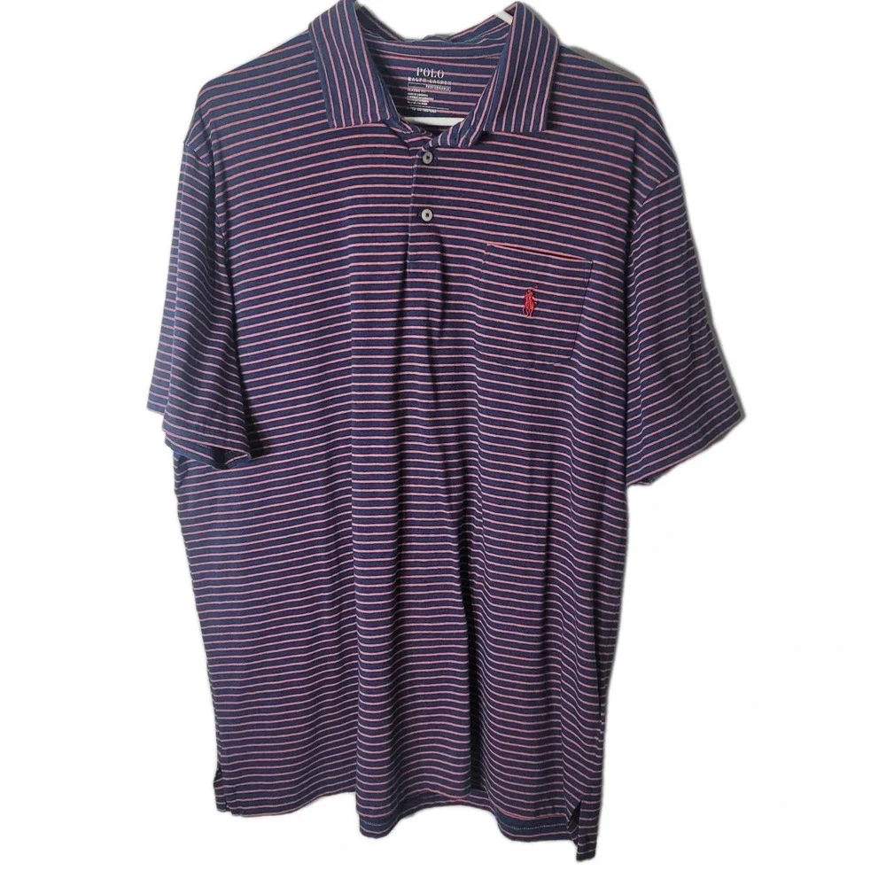 Polo Ralph Lauren Performance Polo Short Sleeve XL Stretch Striped blue red Prep